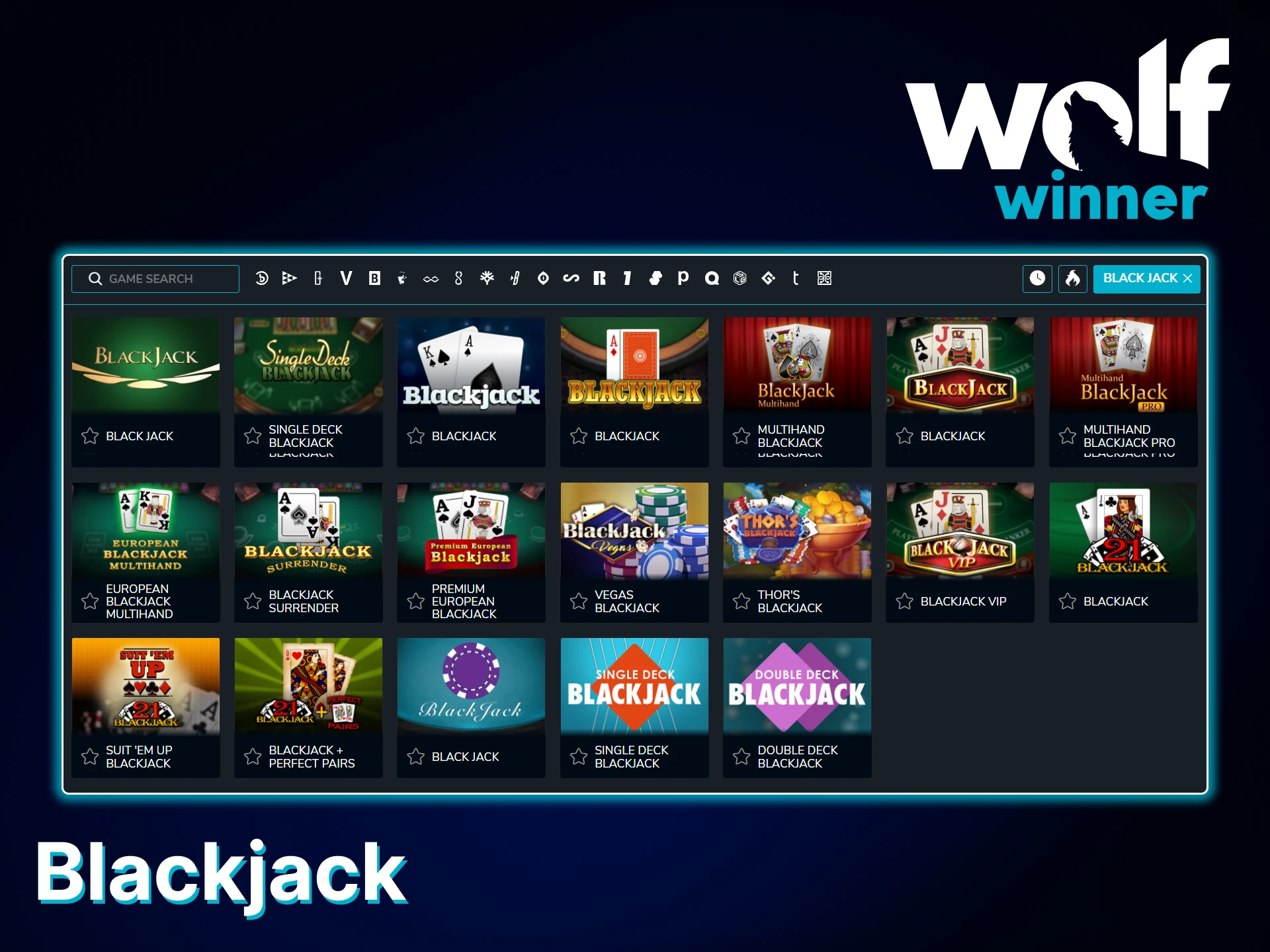 Wolf Winner offers a wide variety of blackjack games.