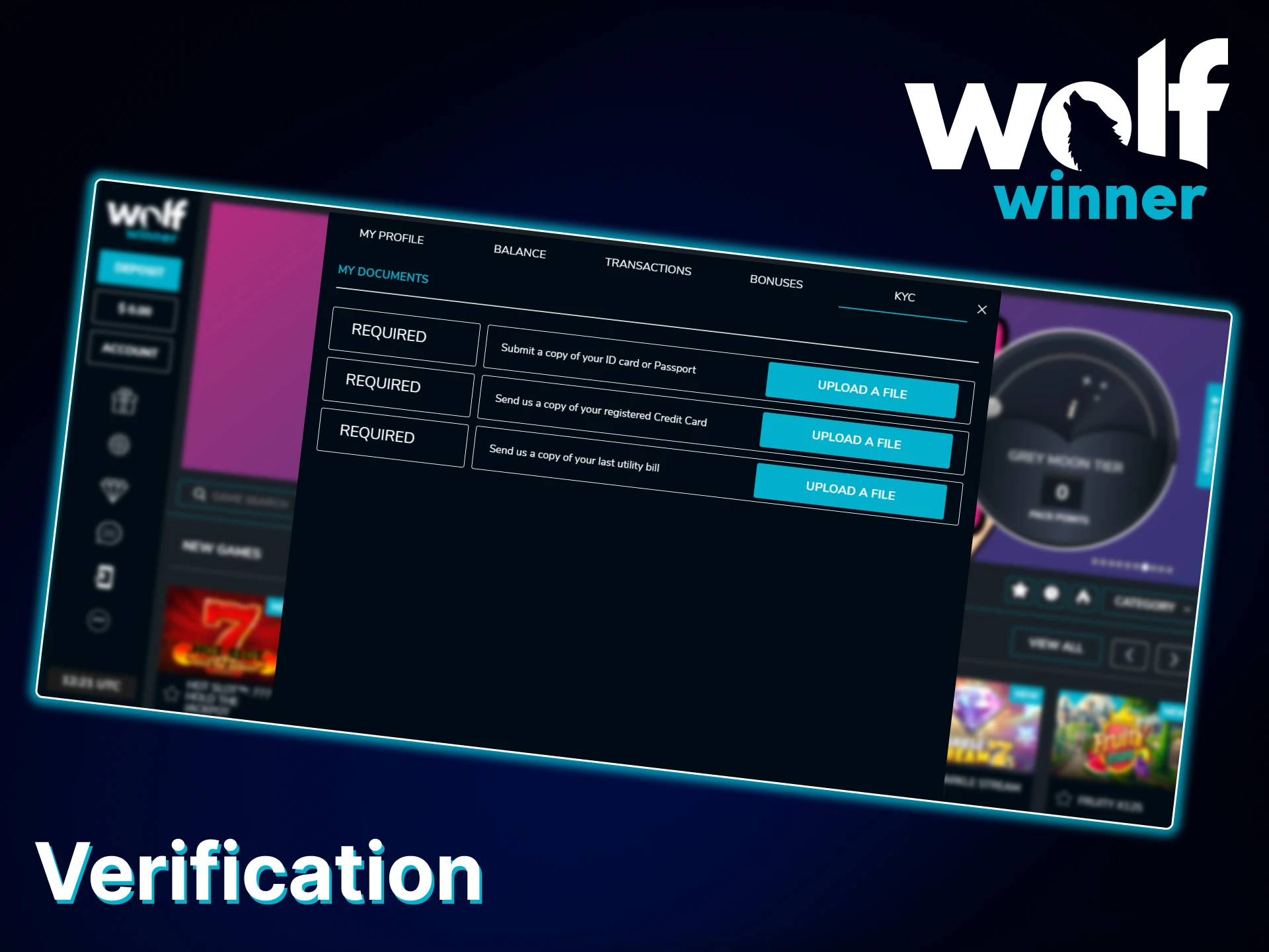Verify your Wolf Winner account to gain full access to the platform.