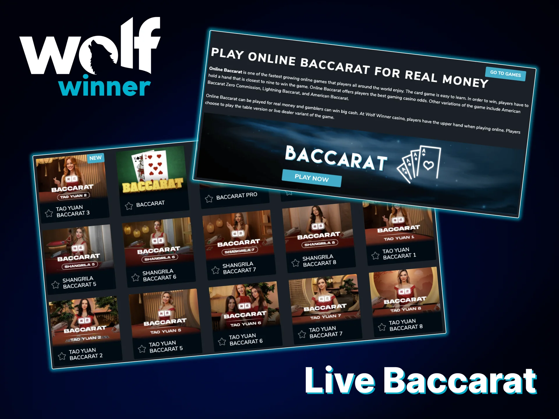 The Wolf Winner Casino has a variety of Live Baccarat versions for you to enjoy.
