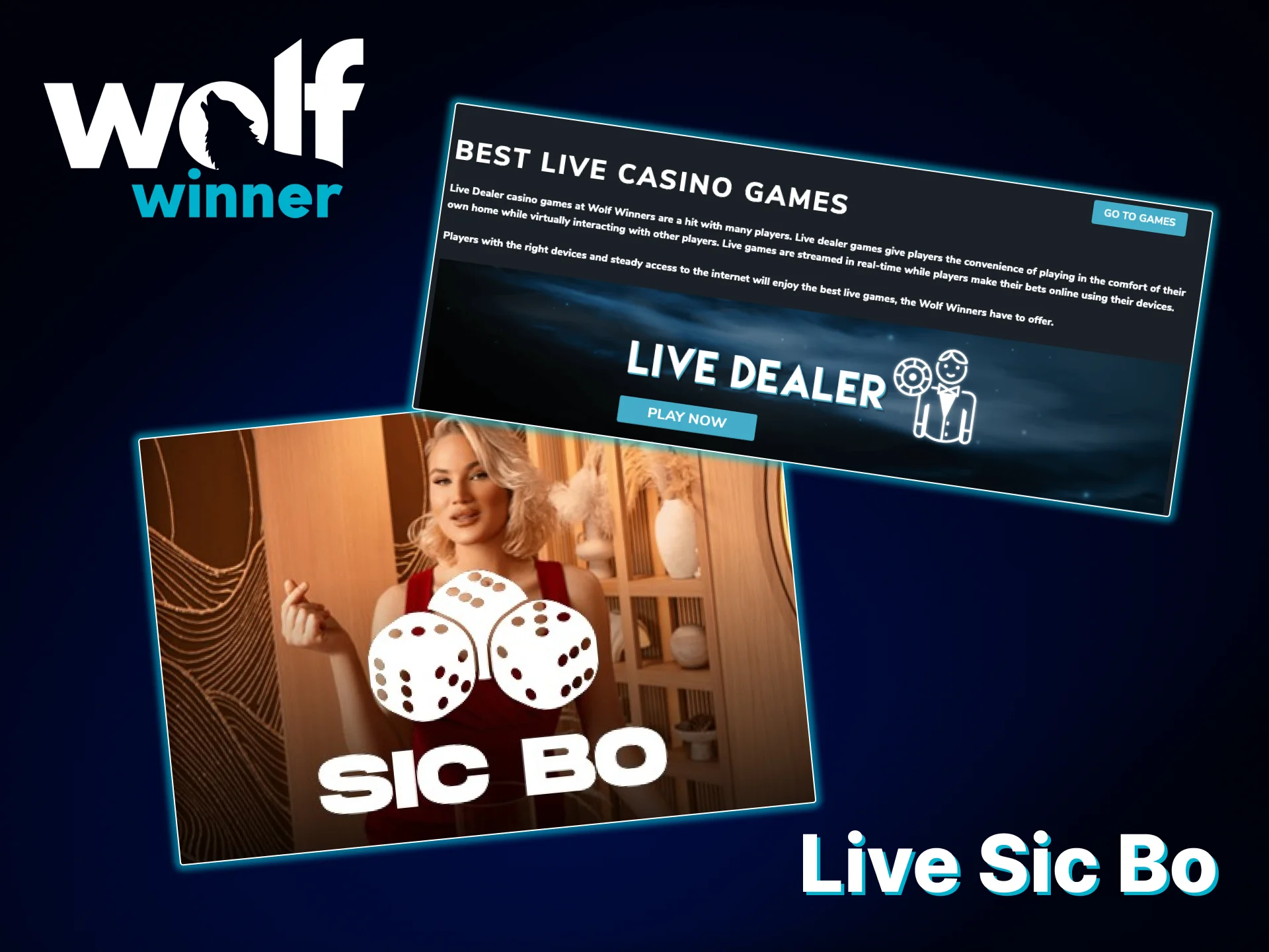 Sic Bo is a traditional dice game with live dealers available on the Wolf Winner website.